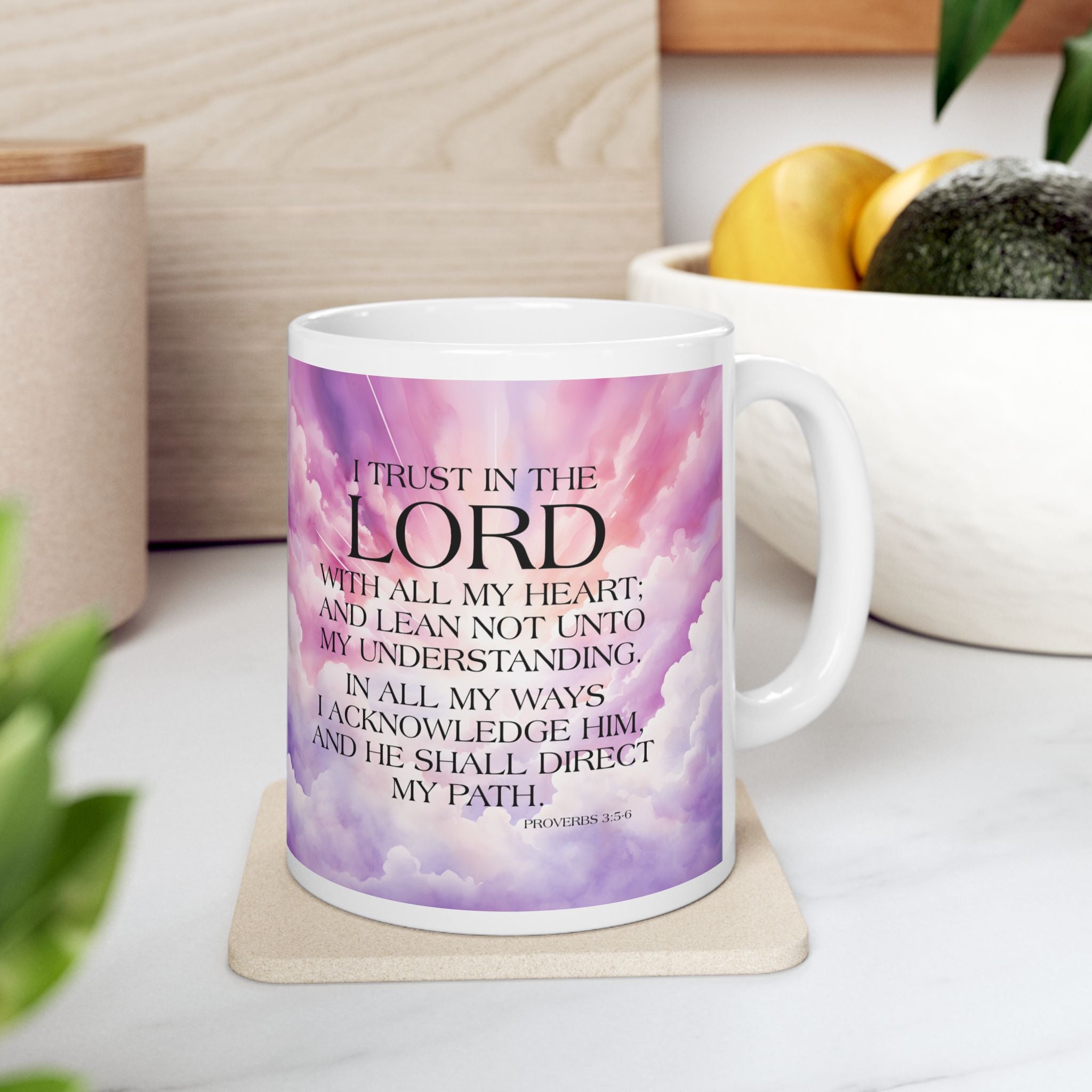 Trust in the Lord Proverbs 3:5-6 Mug, Inspirational Christian Bible Verse Mug