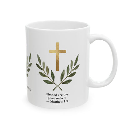 Peace in Christ Bible Verse Mug, Christian Cross & Olive Branch Mug