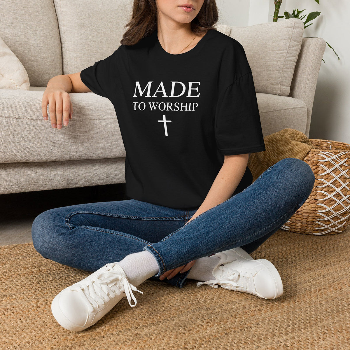 Made to Worship Christian Cross T-Shirt, Psalm 95:1