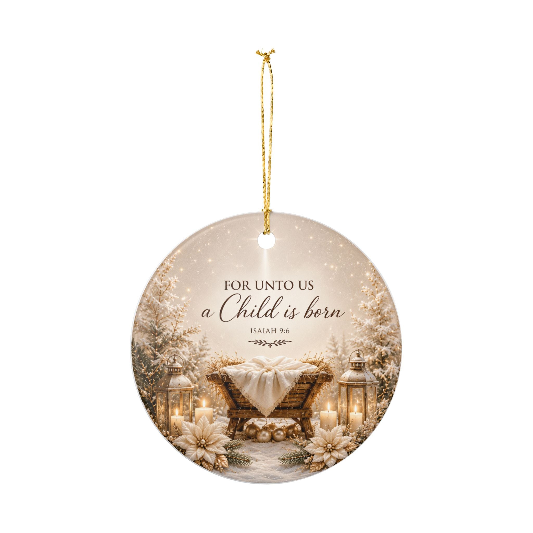 For Unto Us a Child Is Born Christmas Ornament, Isaiah 9:6 Christian Nativity Ornament