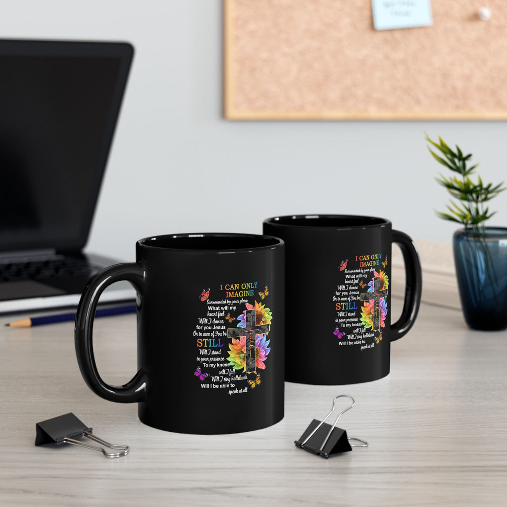I Can Only Imagine Coffee Mug, Inspirational Faith Mug with Cross & Floral Design (11oz, 15oz)