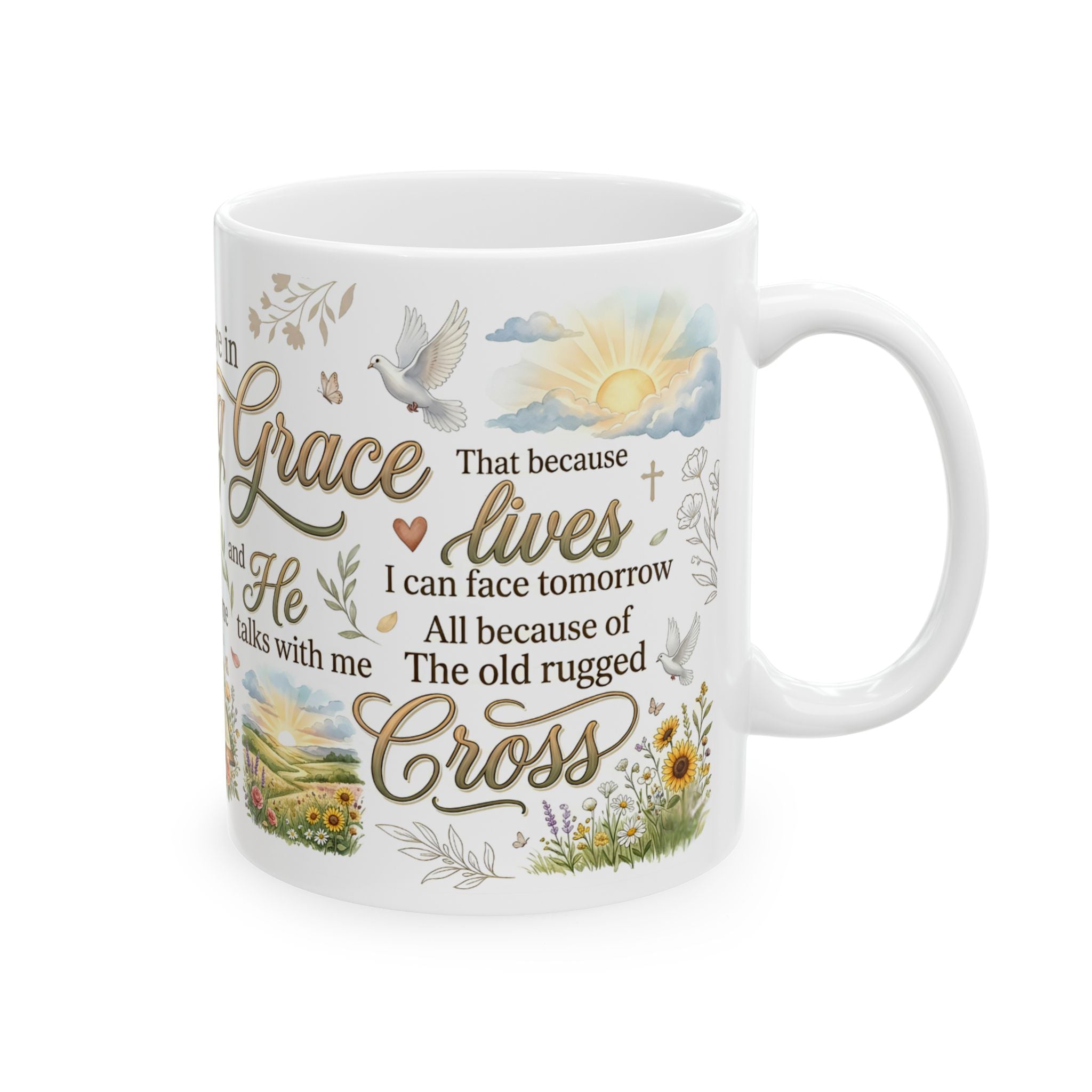 Amazing Grace Christian Coffee Mug, Inspirational Faith Scripture Mug  11 oz, 15 oz