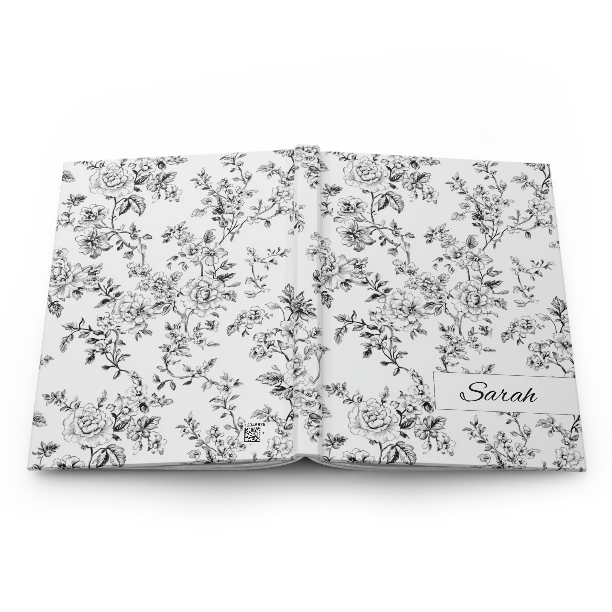 Personalized Black Toile de Jouy Floral Journal, Elegant Vintage Toile Notebook