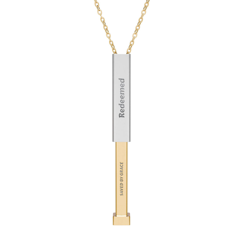 "Saved By Grace" Hidden Engraved Message Sliding Bar Necklace