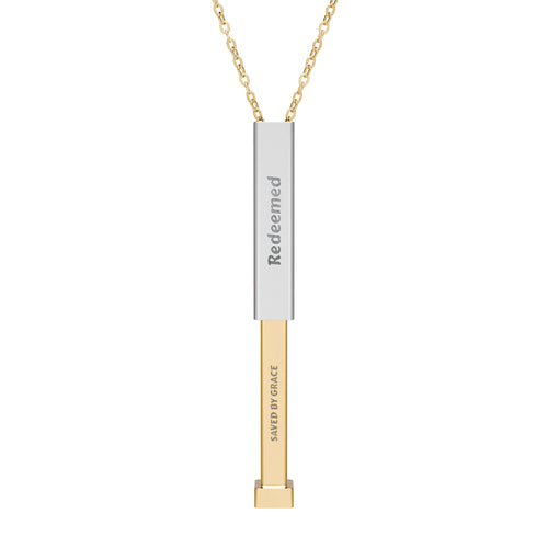 "Saved By Grace" Hidden Engraved Message Sliding Bar Necklace