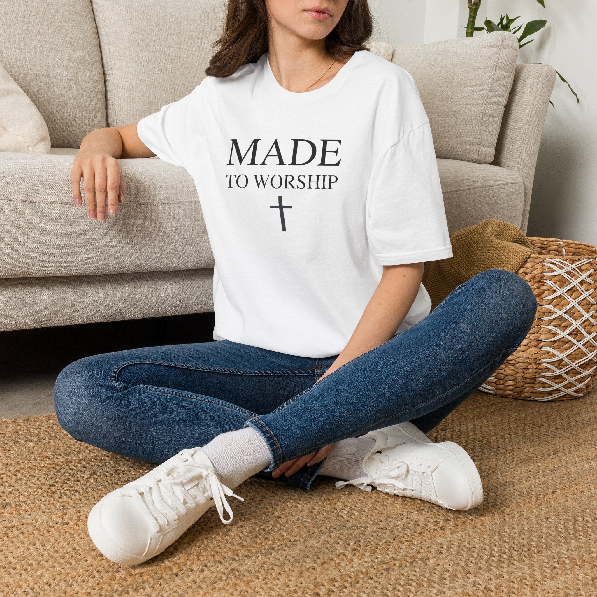 Made to Worship Christian Cross T-Shirt, Psalm 95:1