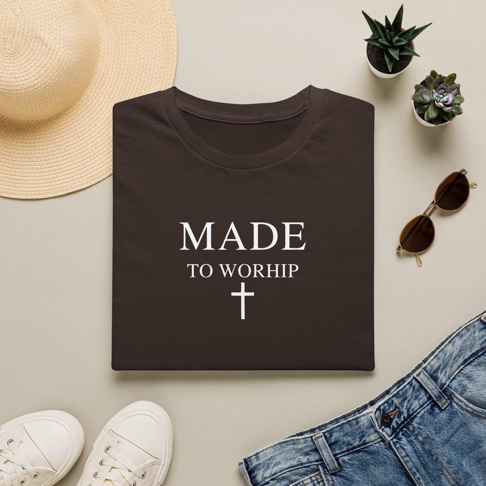 Made to Worship Christian Cross T-Shirt, Psalm 95:1