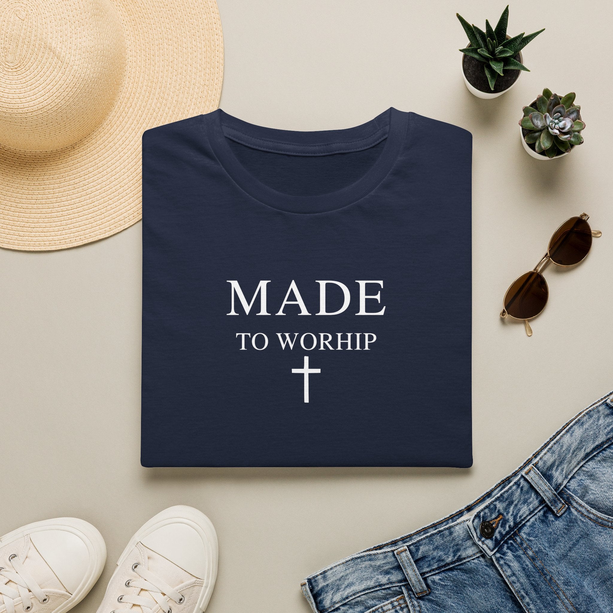 Made to Worship Christian Cross T-Shirt, Psalm 95:1