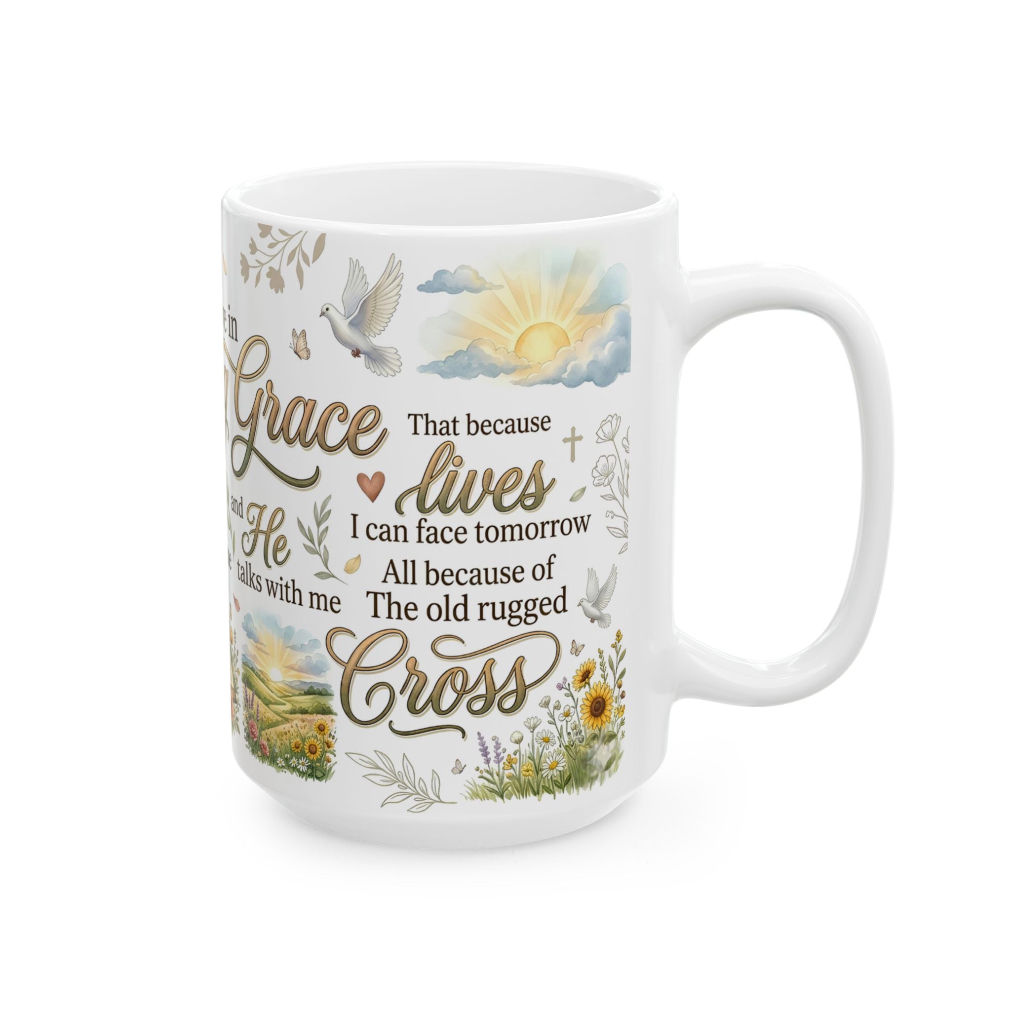 Amazing Grace Christian Coffee Mug, Inspirational Faith Scripture Mug  11 oz, 15 oz