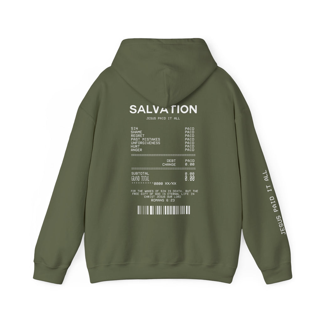 Salvation Receipt Christian Hoodie, Jesus Paid It All Romans 6:23 Faith Pullover