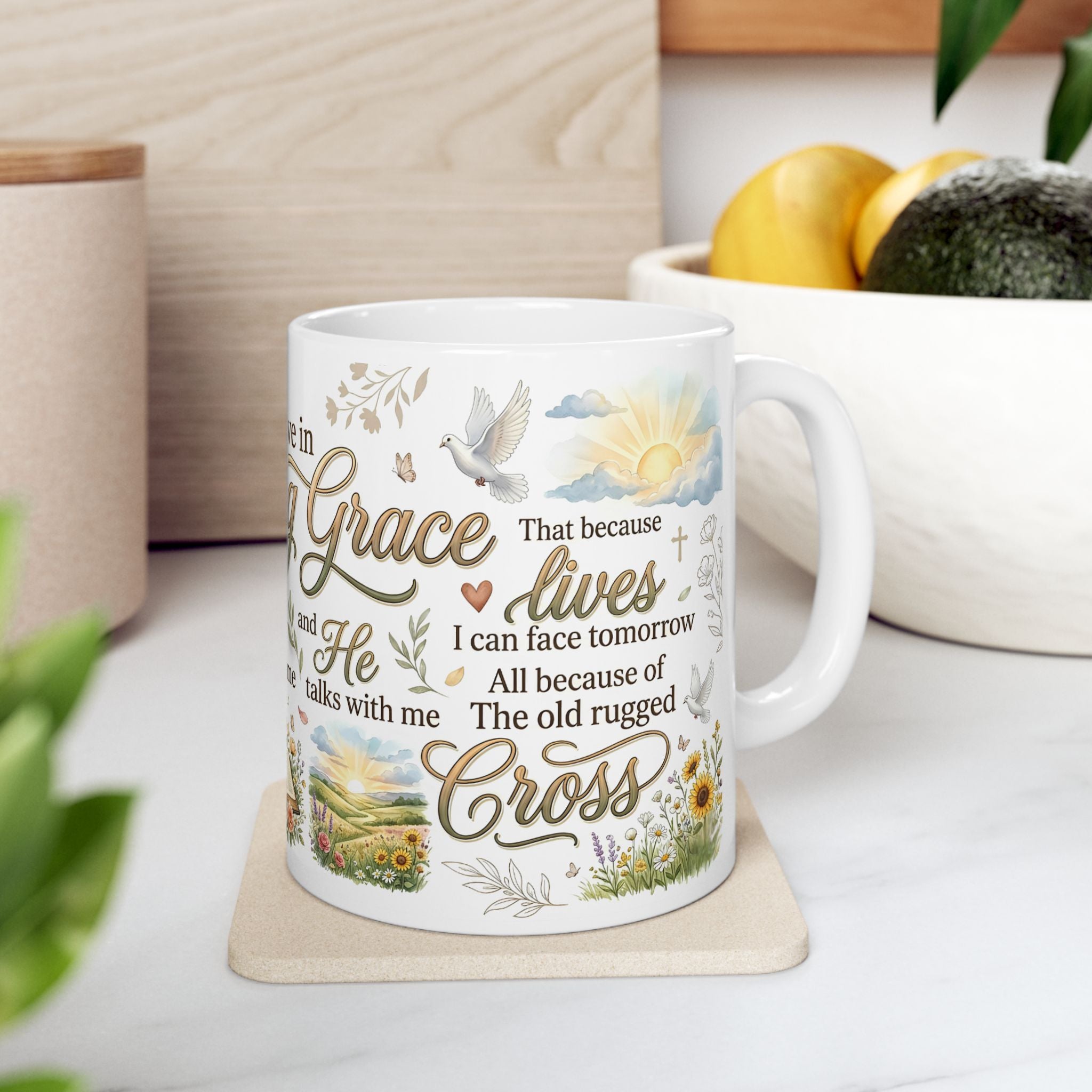 Amazing Grace Christian Coffee Mug, Inspirational Faith Scripture Mug  11 oz, 15 oz
