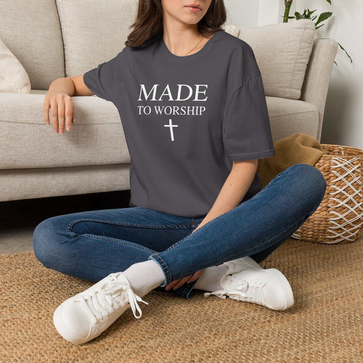 Made to Worship Christian Cross T-Shirt, Psalm 95:1