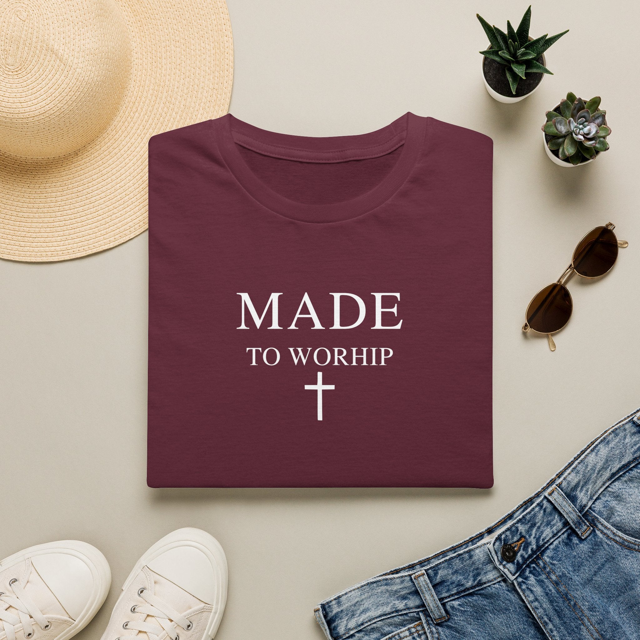 Made to Worship Christian Cross T-Shirt, Psalm 95:1
