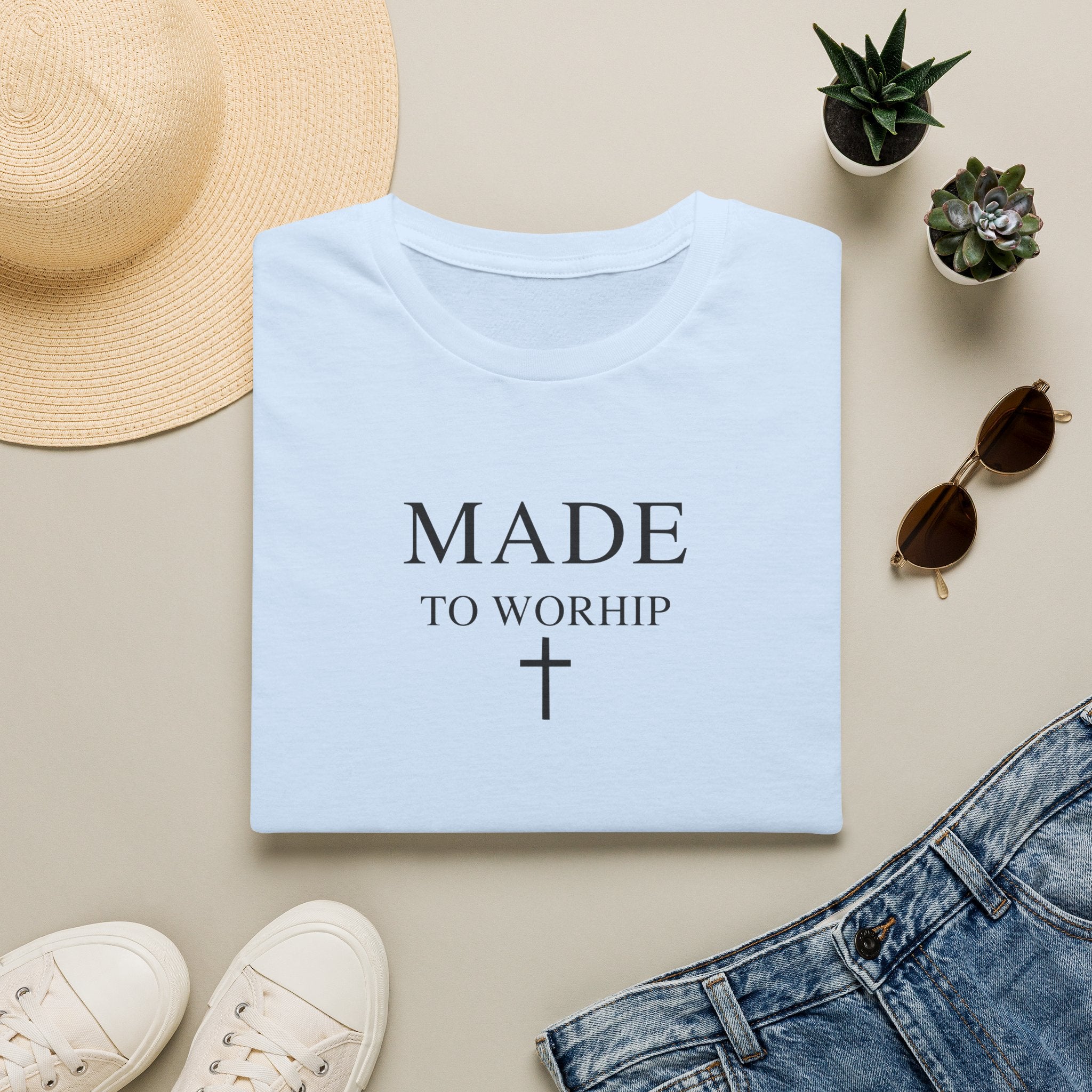 Made to Worship Christian Cross T-Shirt, Psalm 95:1