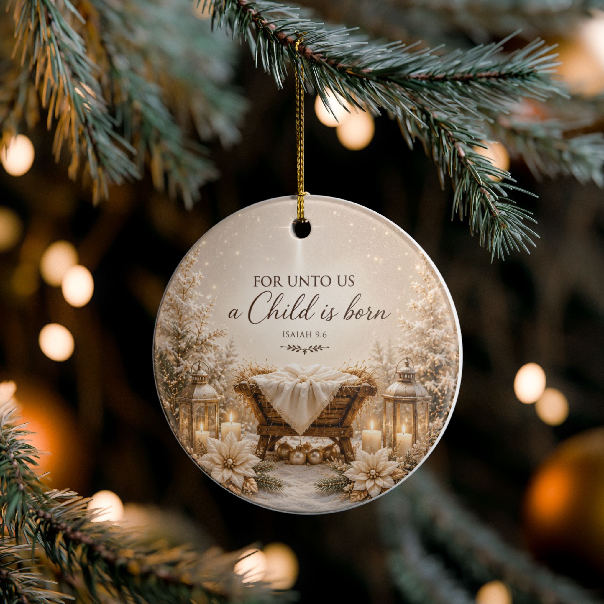 For Unto Us a Child Is Born Christmas Ornament, Isaiah 9:6 Christian Nativity Ornament