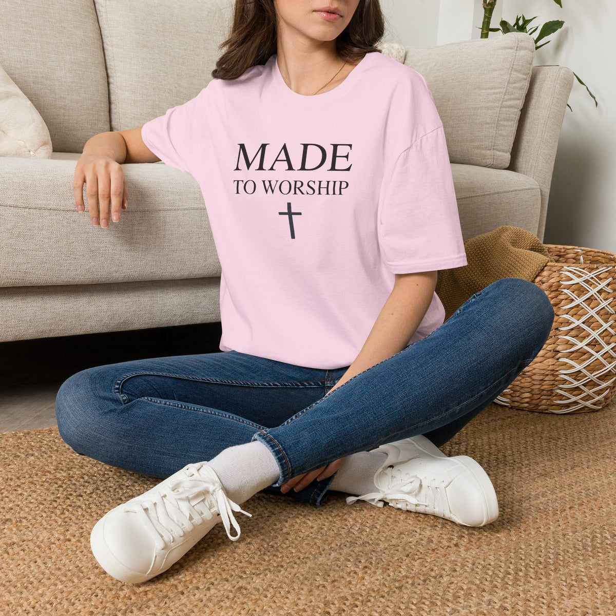 Made to Worship Christian Cross T-Shirt, Psalm 95:1