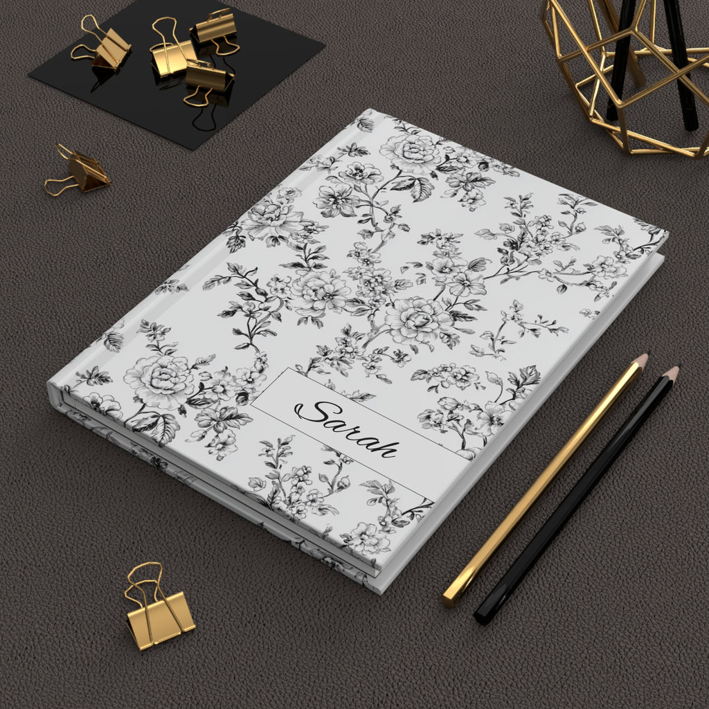 Personalized Black Toile de Jouy Floral Journal, Elegant Vintage Toile Notebook