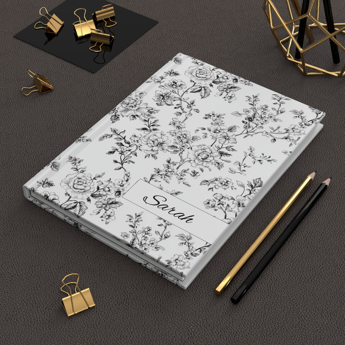 Personalized Black Toile de Jouy Floral Hardcover Journal
