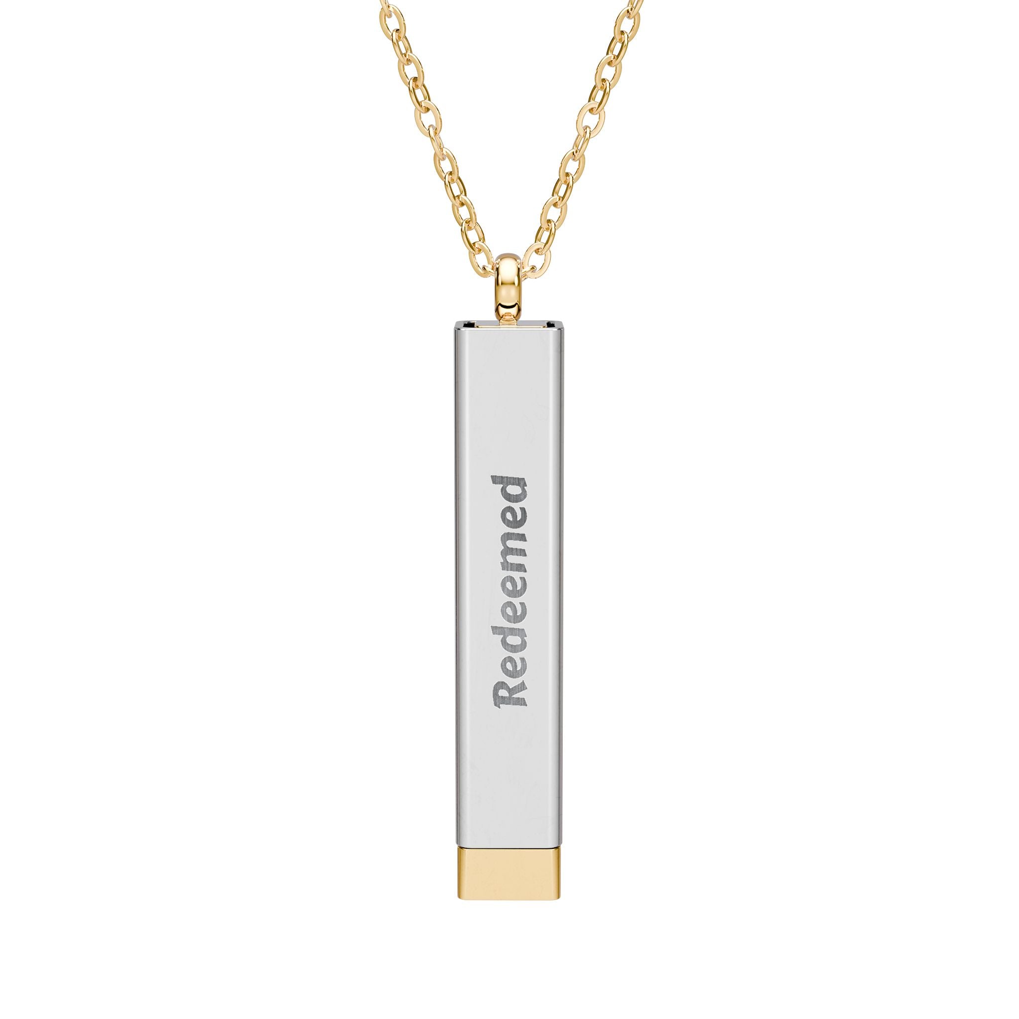 "Saved By Grace" Hidden Engraved Message Sliding Bar Necklace