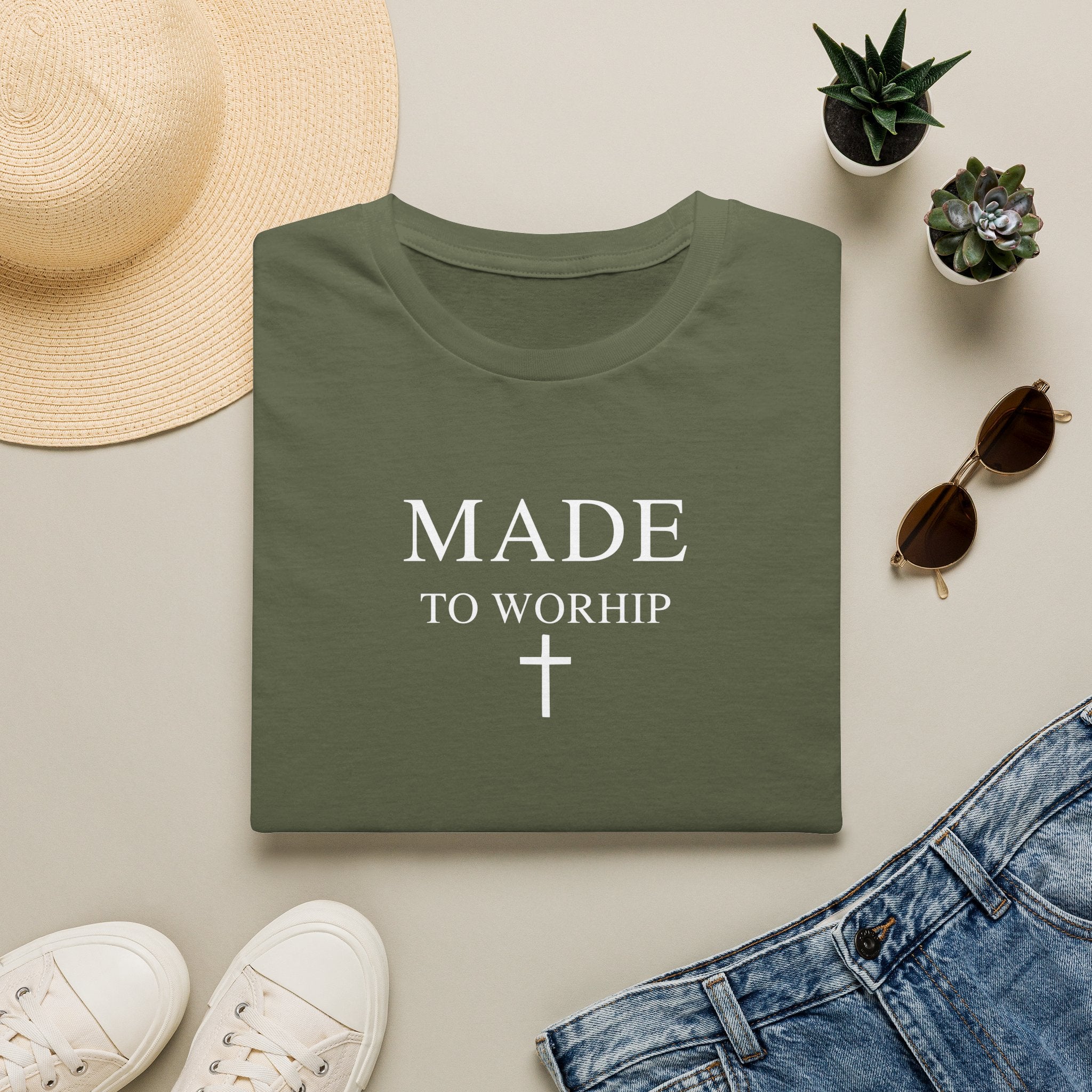 Made to Worship Christian Cross T-Shirt, Psalm 95:1