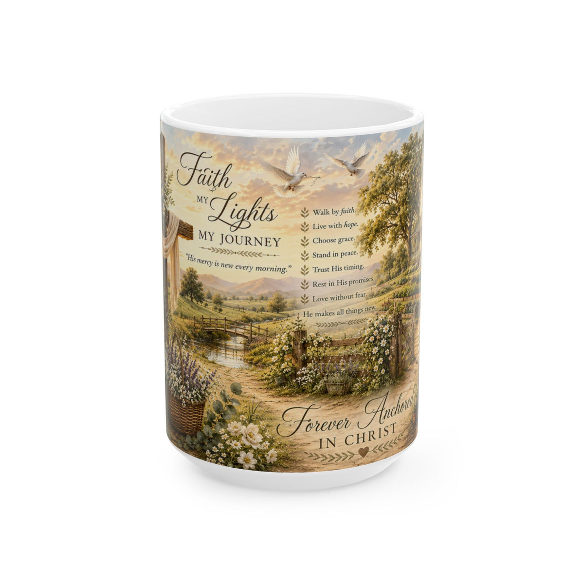 My Faith Lights My Journey Mug, Forever Anchored in Christ Ceramic Mug