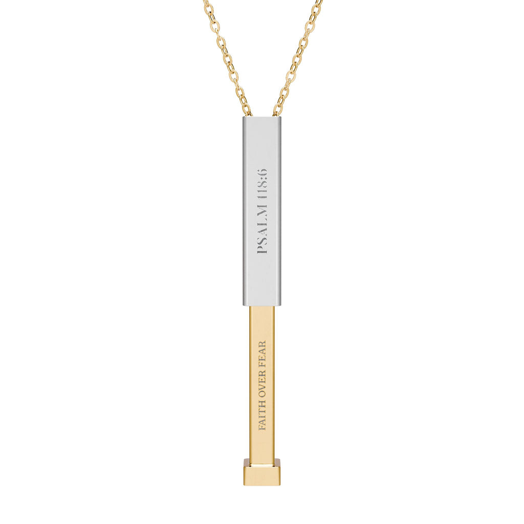 Faith Over Fear Hidden Engraved Message Sliding Blank Bar Necklace