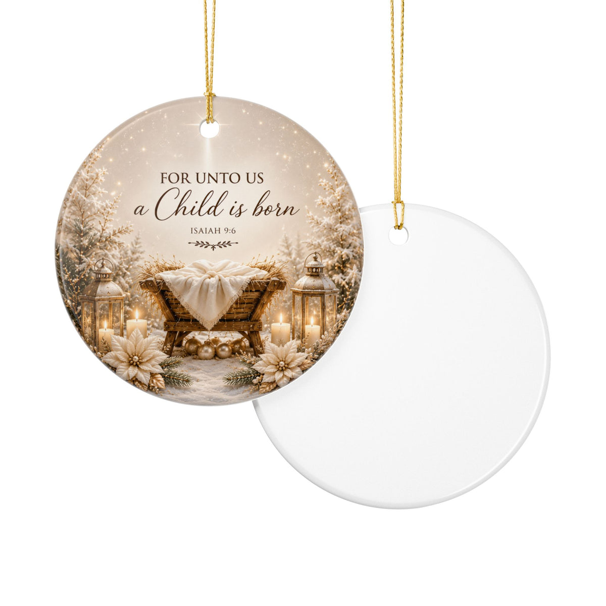 For Unto Us a Child Is Born Christmas Ornament, Isaiah 9:6 Christian Nativity Ornament