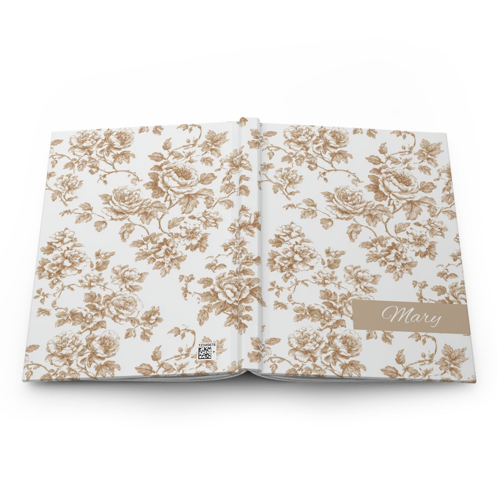 Personalized Champagne Toile de Jouy Floral Journal, Elegant Vintage Floral Notebook