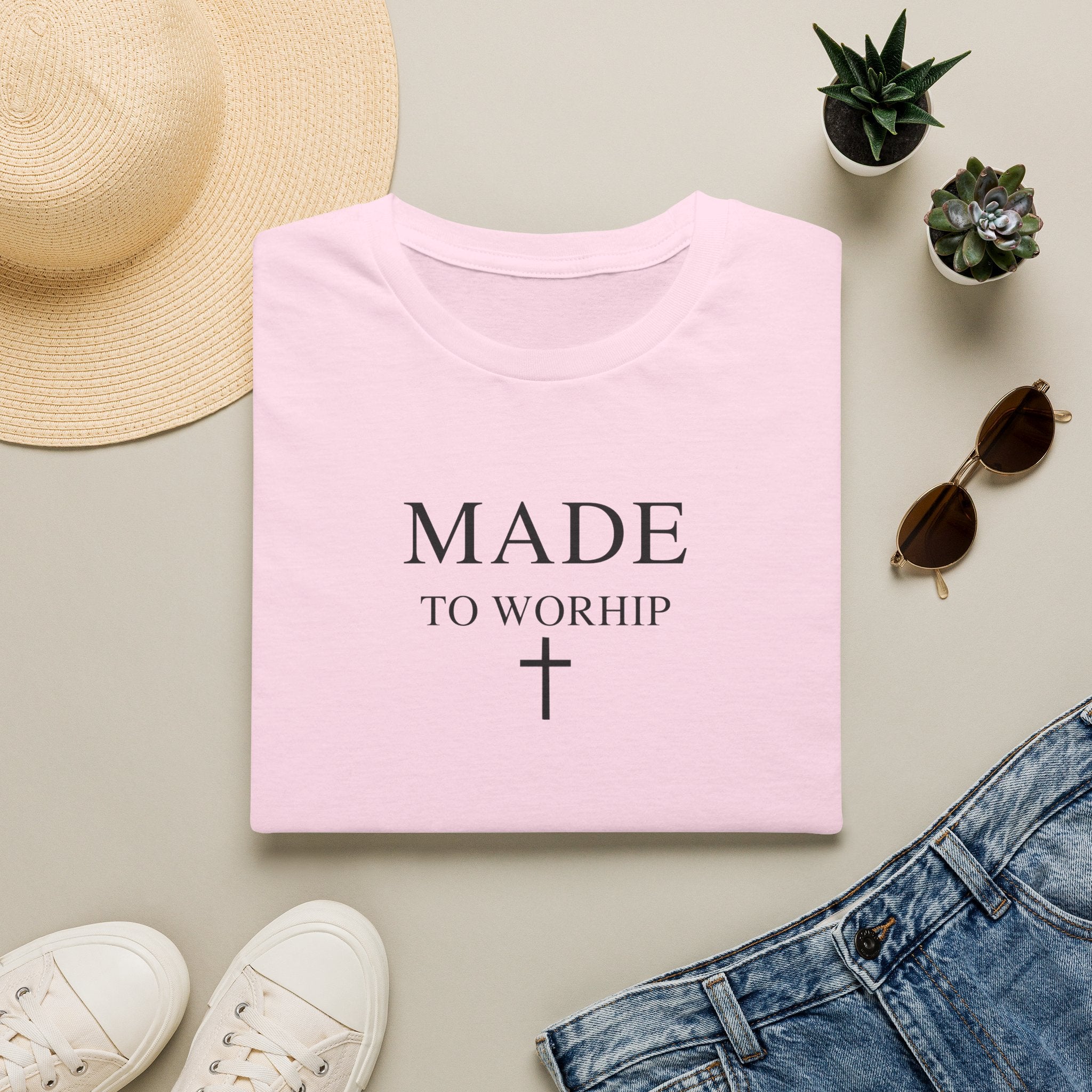 Made to Worship Christian Cross T-Shirt, Psalm 95:1