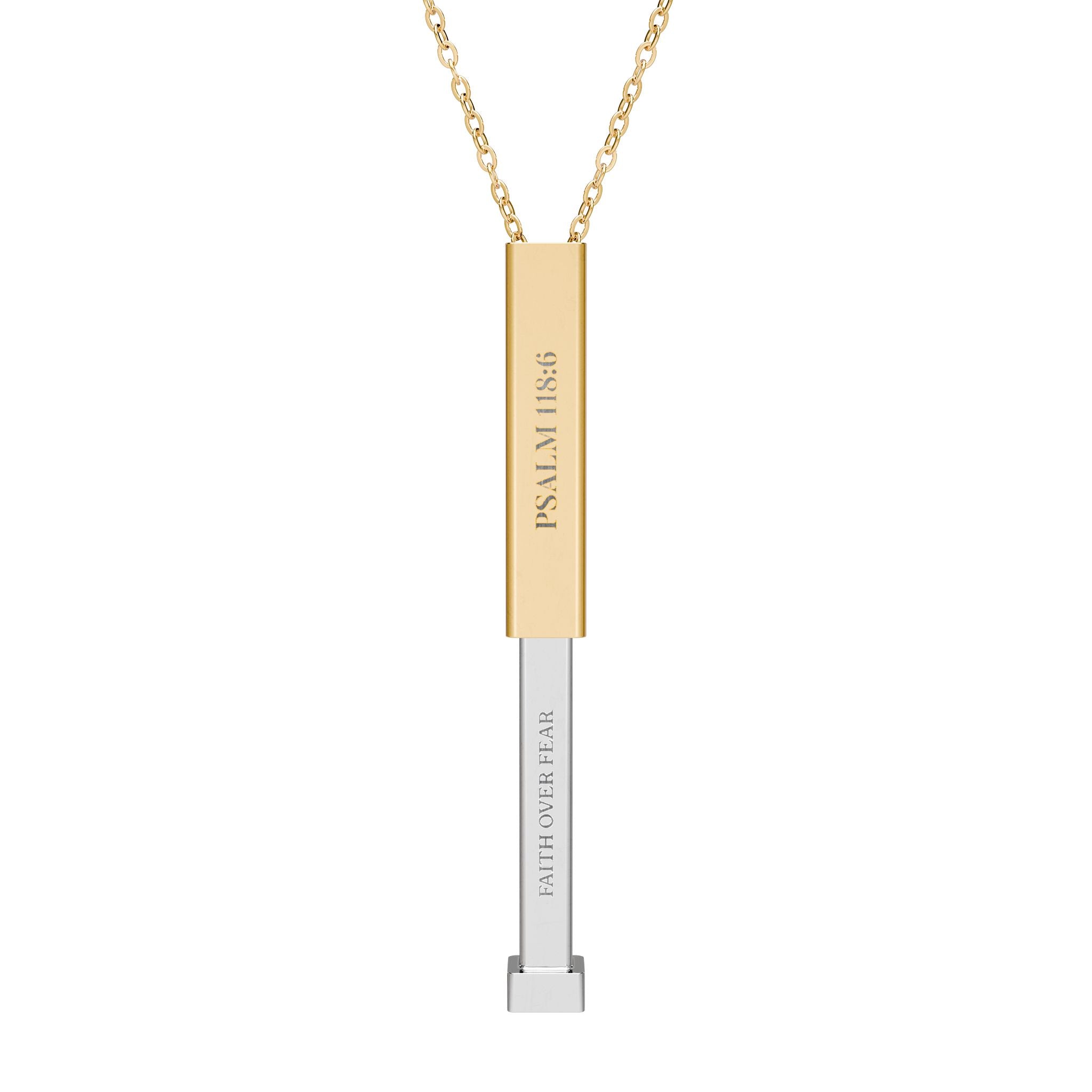 Faith Over Fear Hidden Engraved Message Sliding Blank Bar Necklace