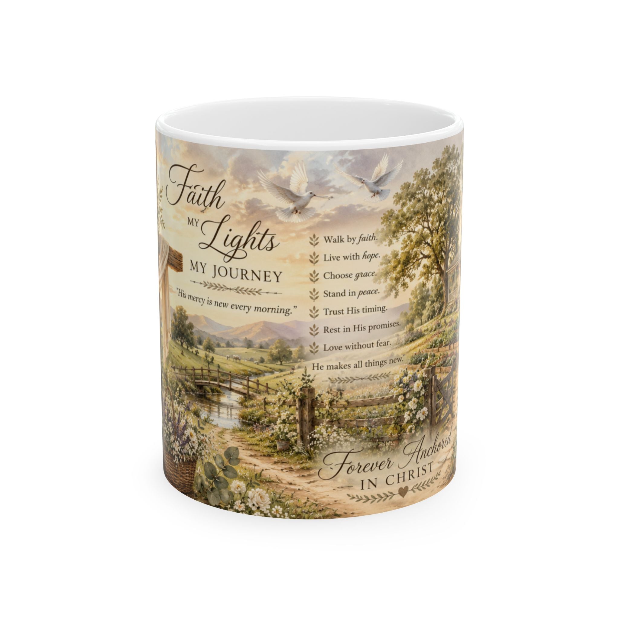 My Faith Lights My Journey Mug, Forever Anchored in Christ Ceramic Mug