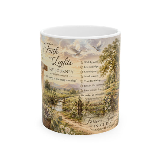 My Faith Lights My Journey Mug, Forever Anchored in Christ Ceramic Mug