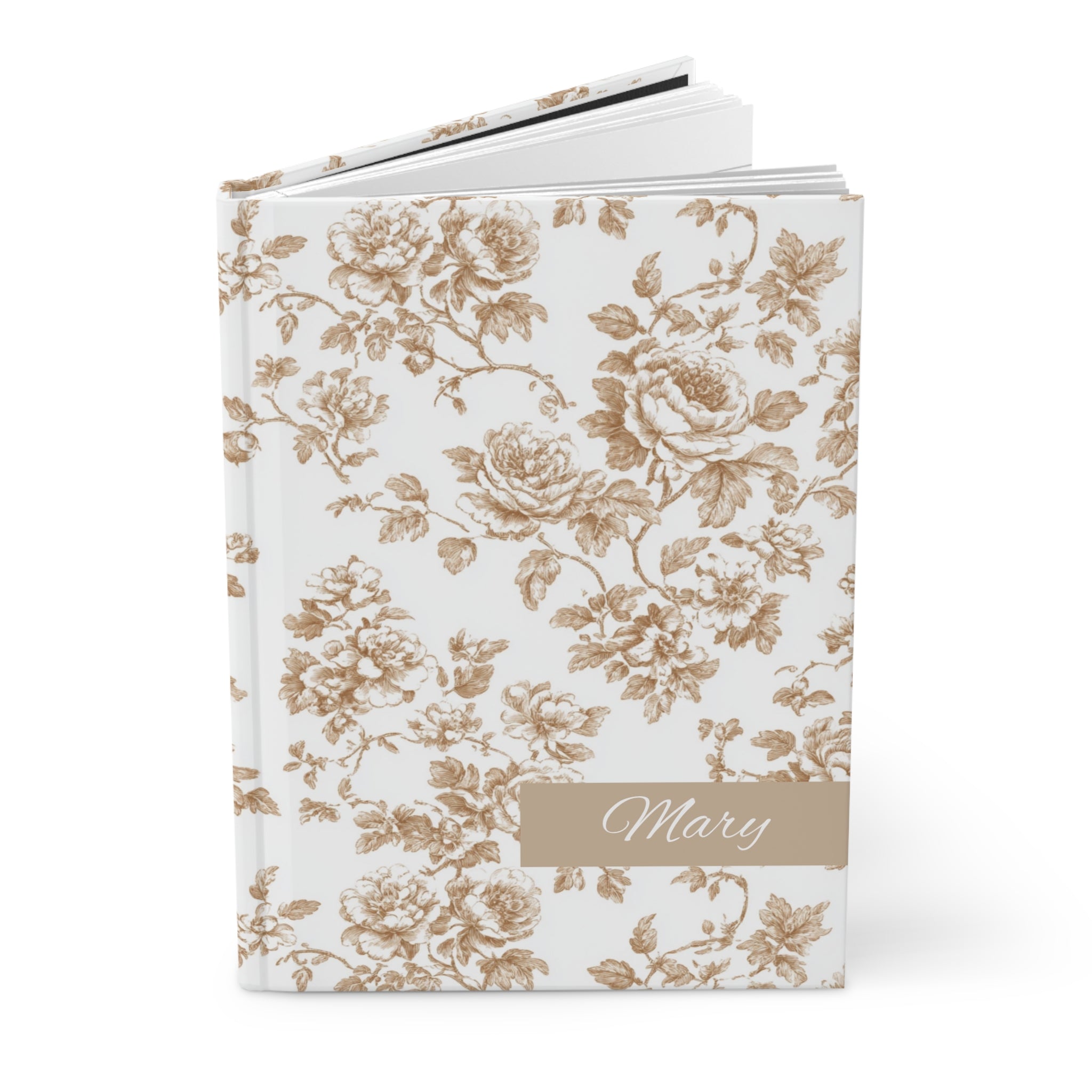 Personalized Champagne Toile de Jouy Floral Journal, Elegant Vintage Floral Notebook
