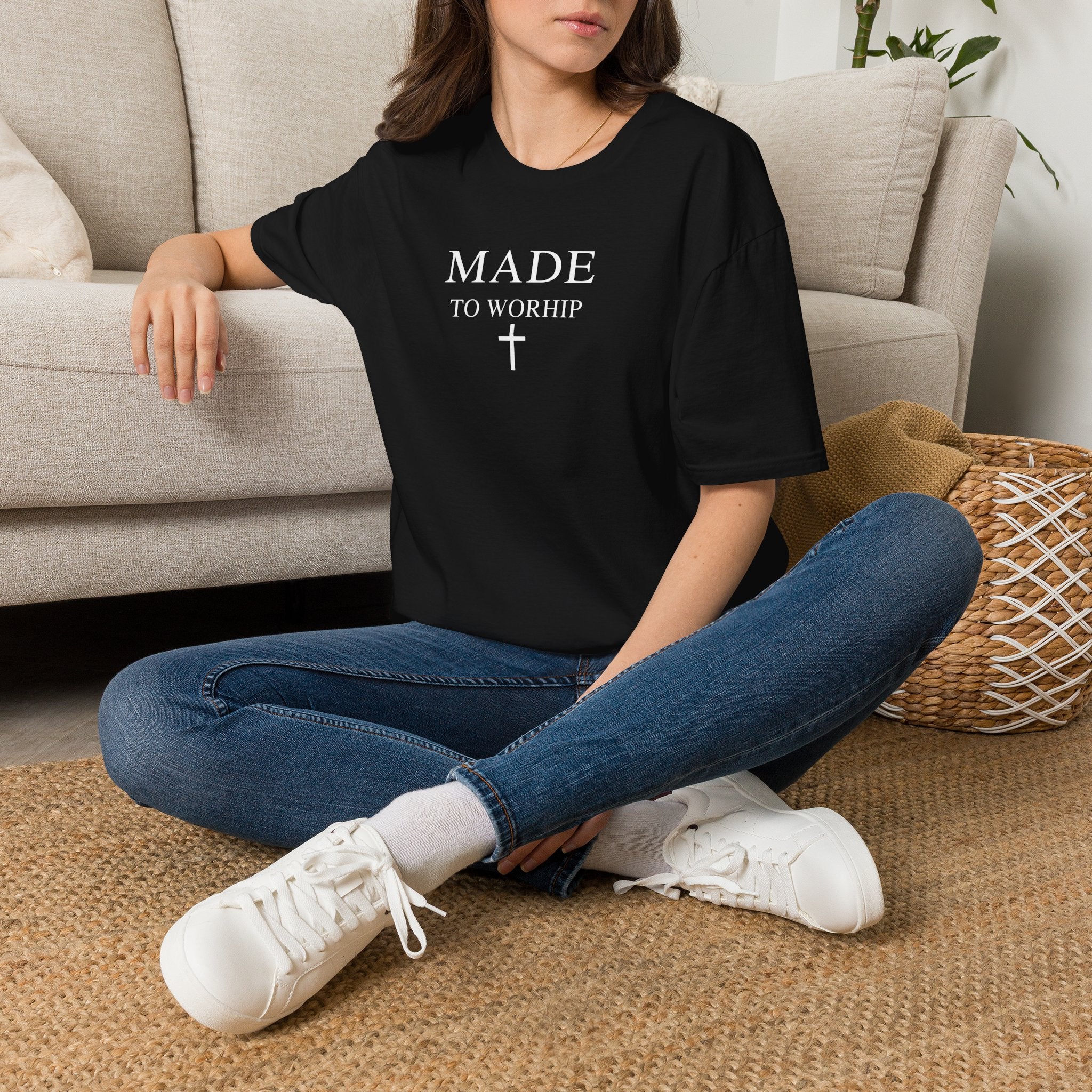 Made to Worship Christian Cross T-Shirt, Psalm 95:1
