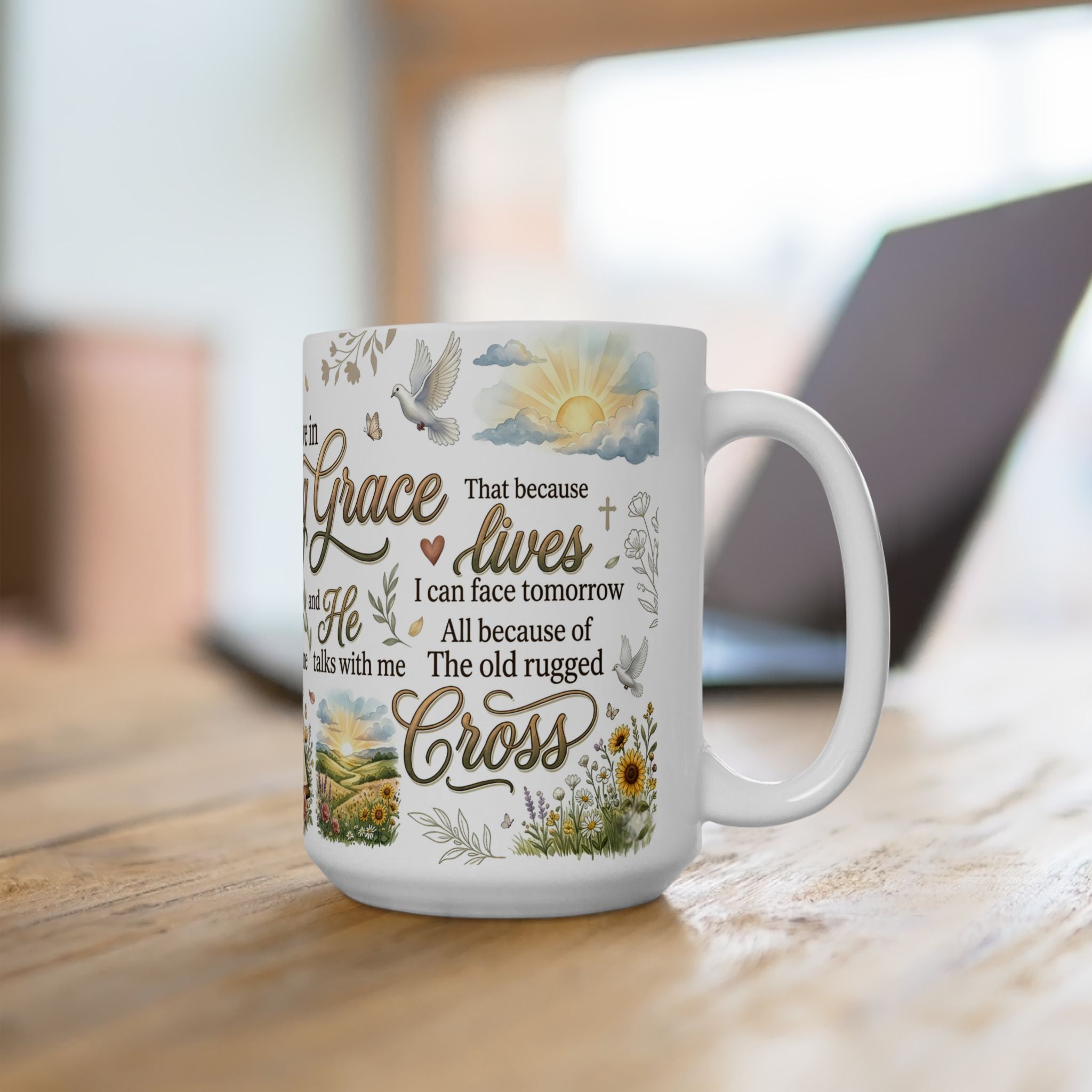 Amazing Grace Christian Coffee Mug, Inspirational Faith Scripture Mug  11 oz, 15 oz