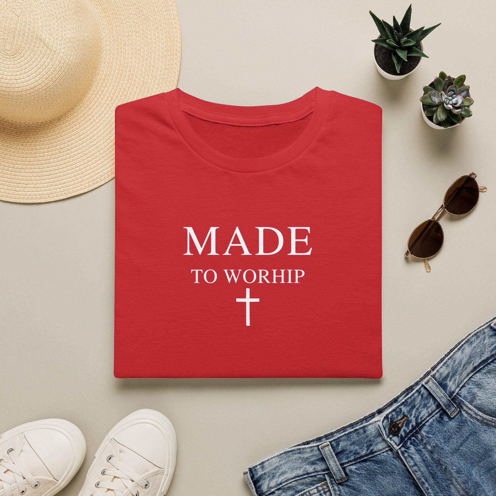 Made to Worship Christian Cross T-Shirt, Psalm 95:1