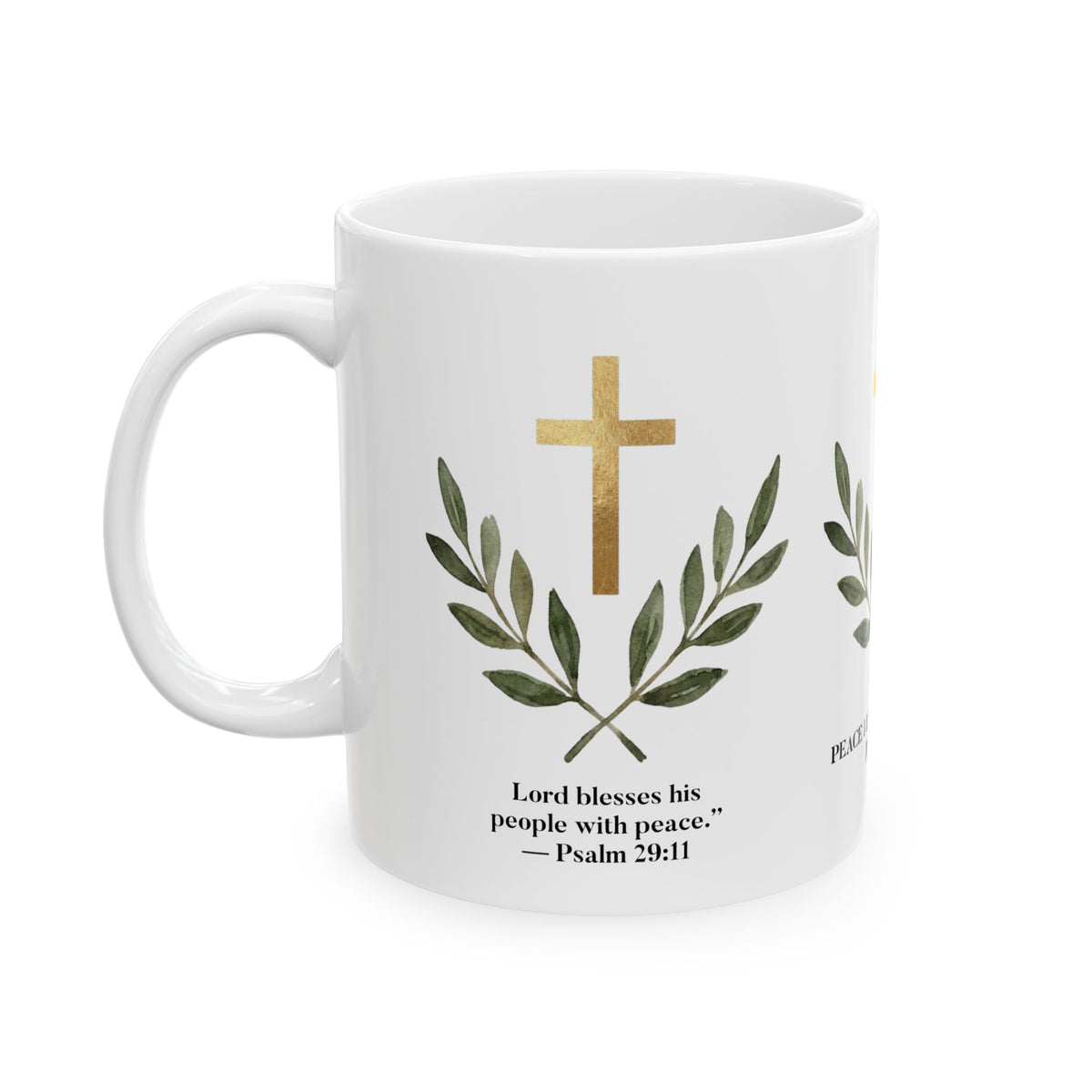 Peace in Christ Bible Verse Mug, Christian Cross & Olive Branch Mug
