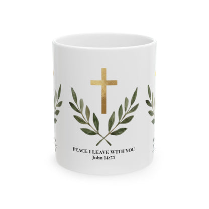 Peace in Christ Bible Verse Mug, Christian Cross & Olive Branch Mug