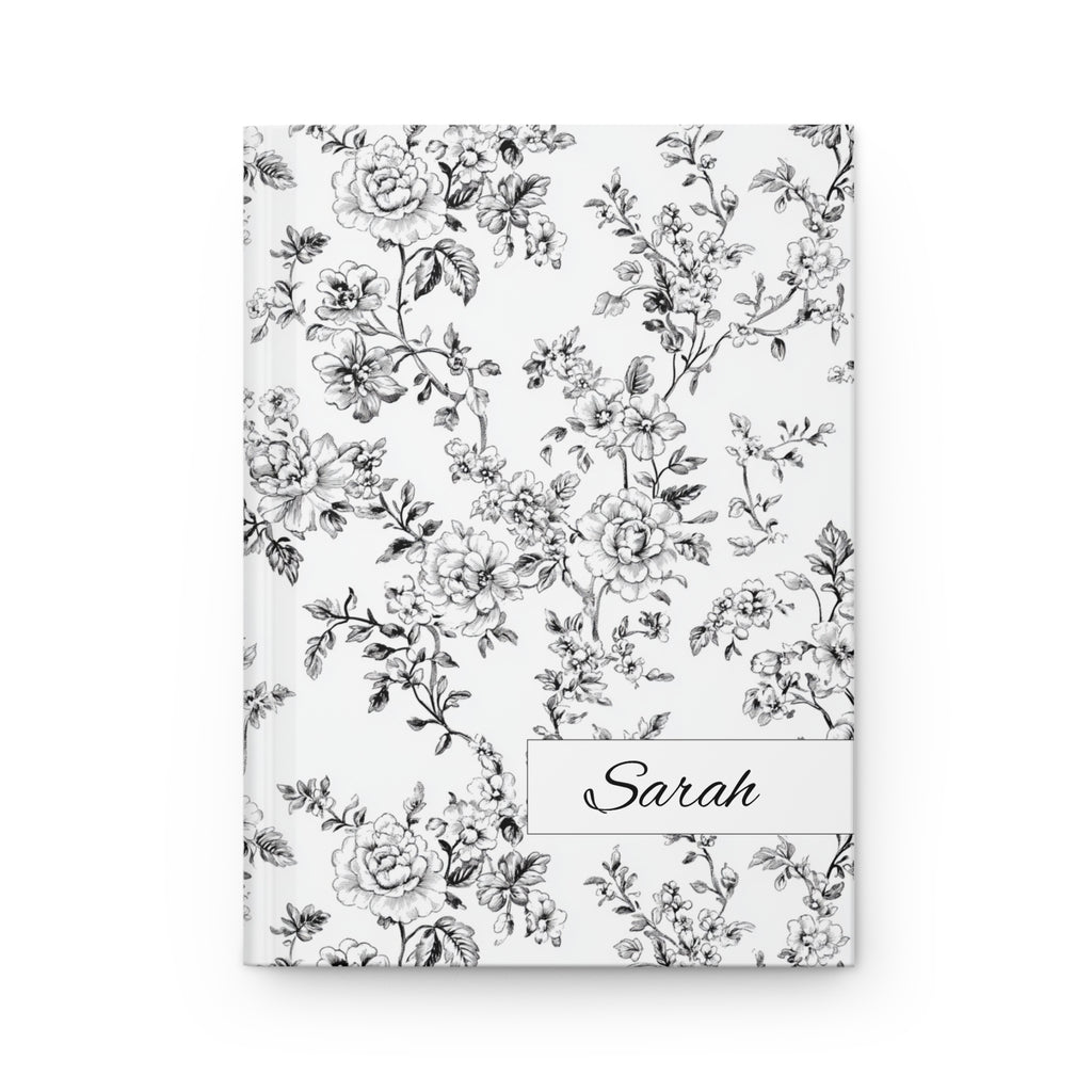 Personalized Black Toile de Jouy Floral Journal, Elegant Vintage Toile Notebook
