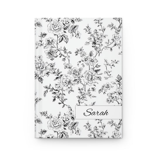 Personalized Black Toile de Jouy Floral Hardcover Journal