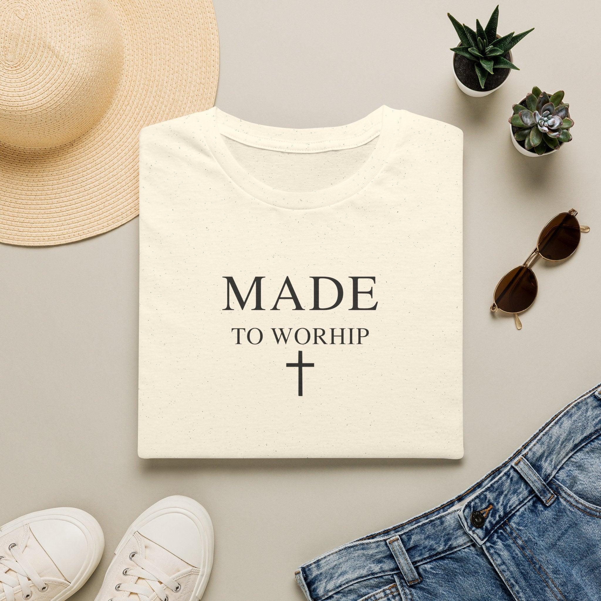 Made to Worship Christian Cross T-Shirt, Psalm 95:1