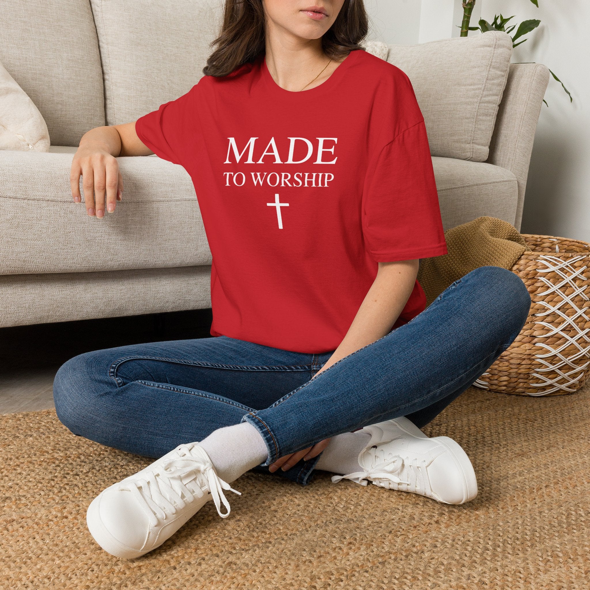 Made to Worship Christian Cross T-Shirt, Psalm 95:1