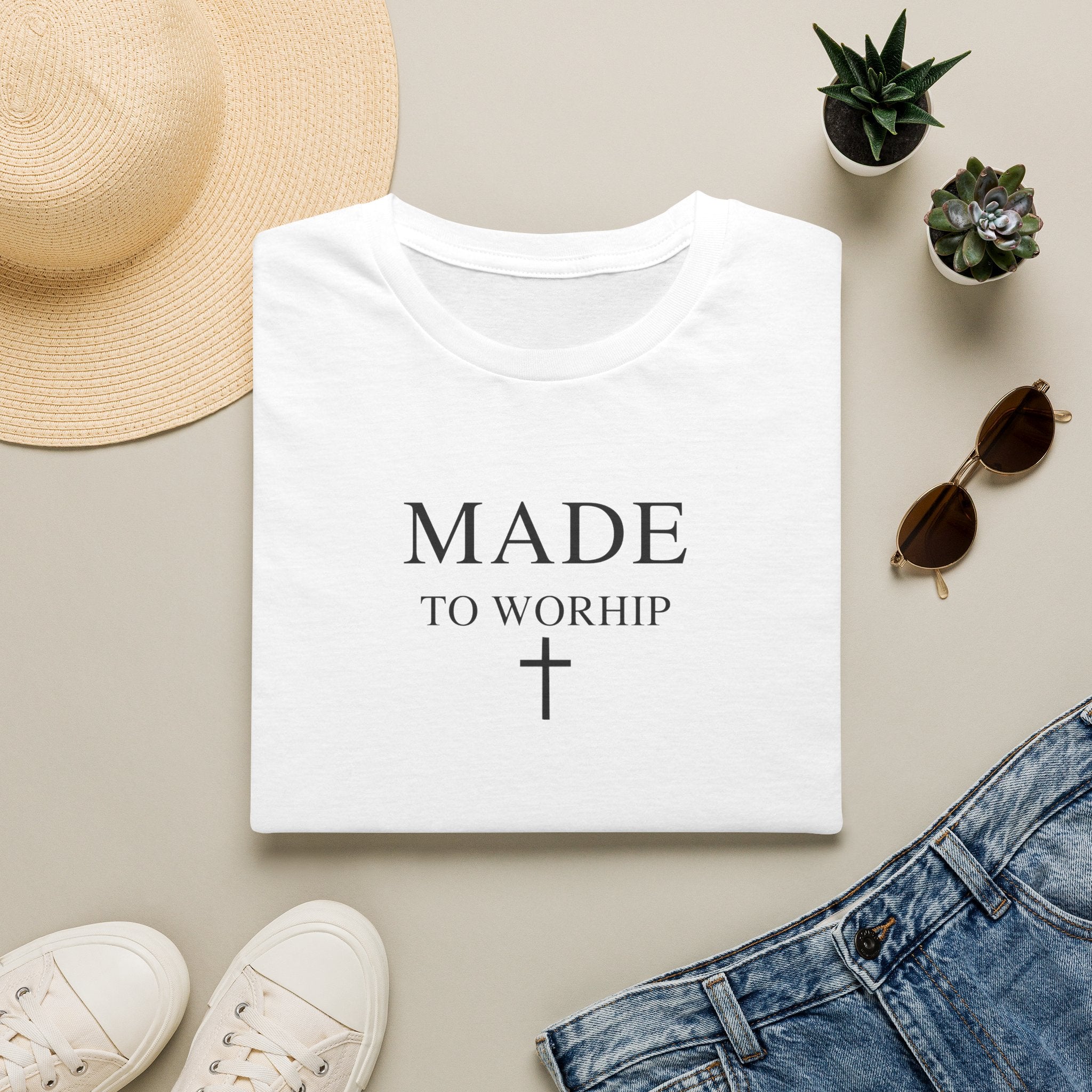 Made to Worship Christian Cross T-Shirt, Psalm 95:1