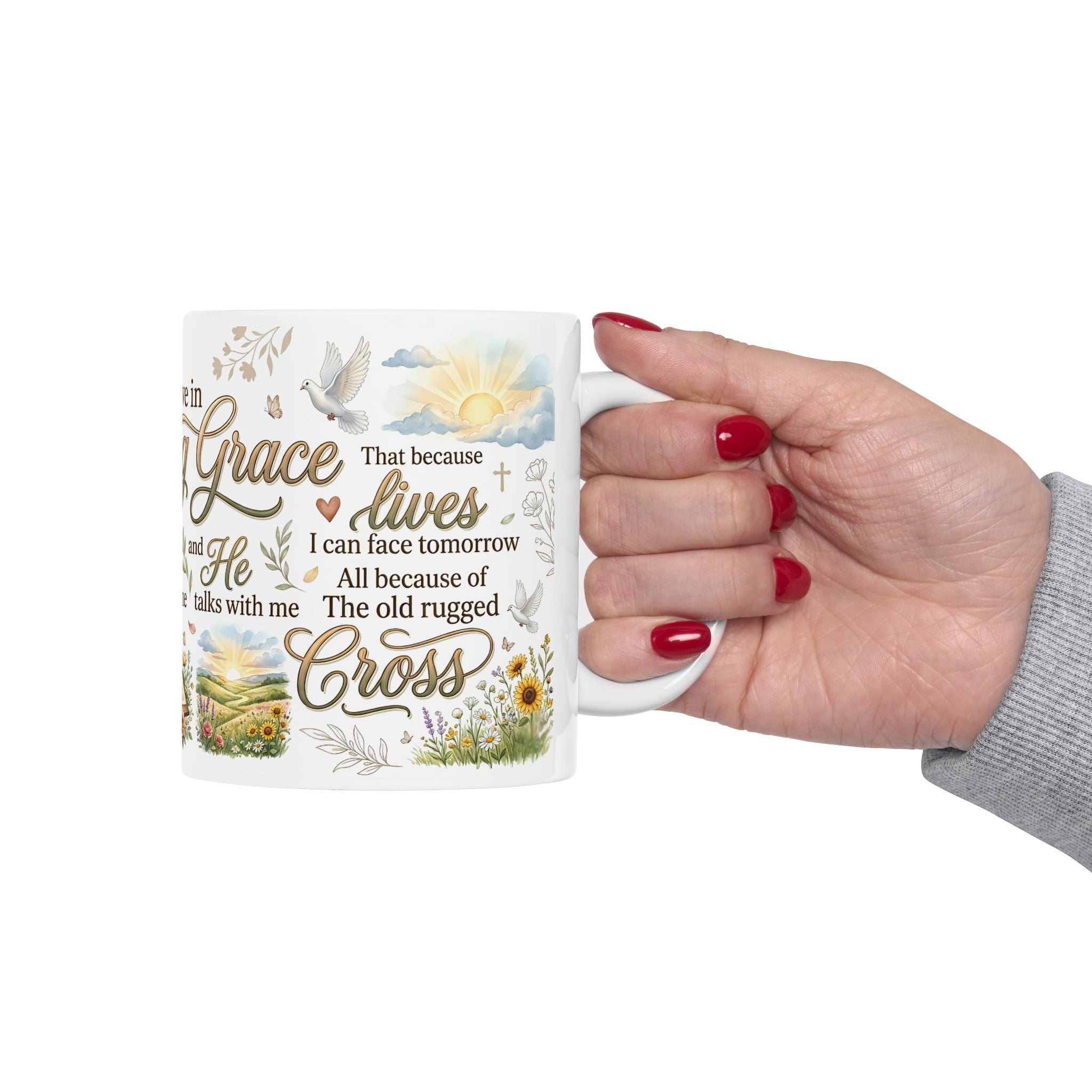 Amazing Grace Christian Coffee Mug, Inspirational Faith Scripture Mug  11 oz, 15 oz