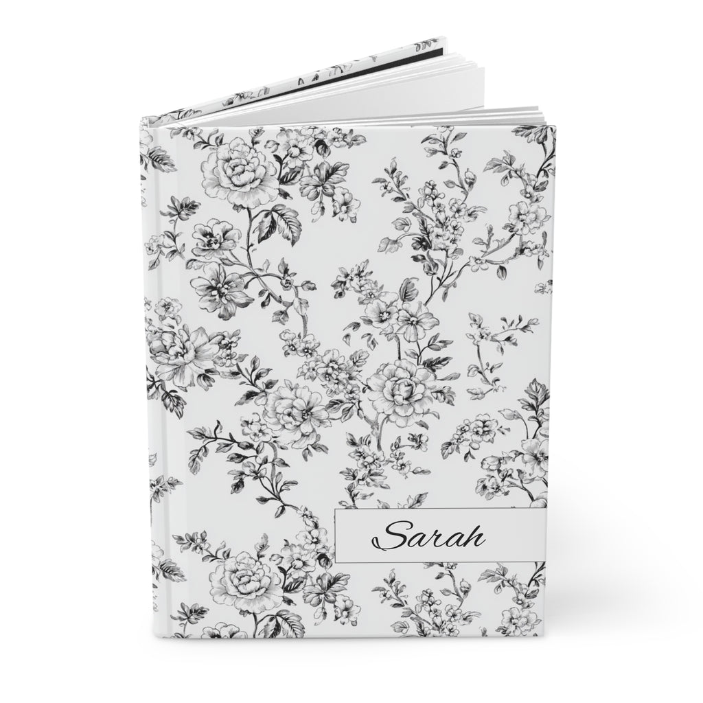 Personalized Black Toile de Jouy Floral Journal, Elegant Vintage Toile Notebook