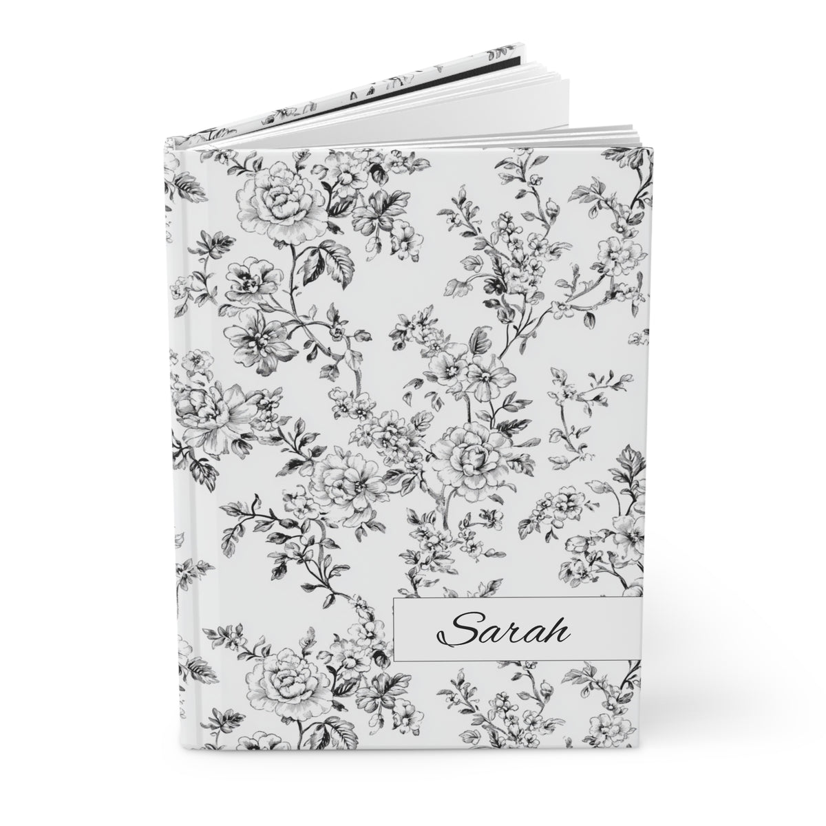 Personalized Black Toile de Jouy Floral Hardcover Journal