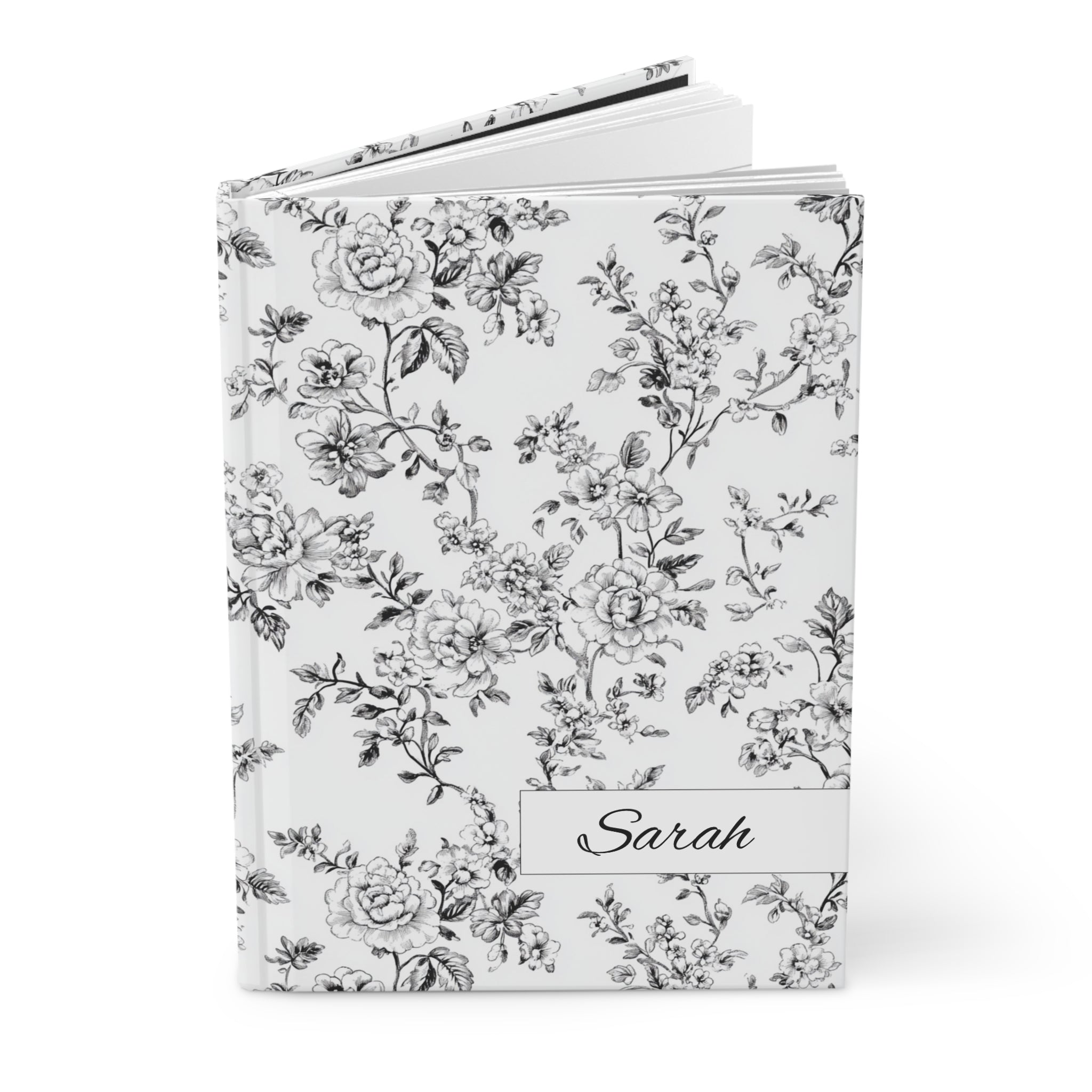 Personalized Black Toile de Jouy Floral Journal, Elegant Vintage Toile Notebook