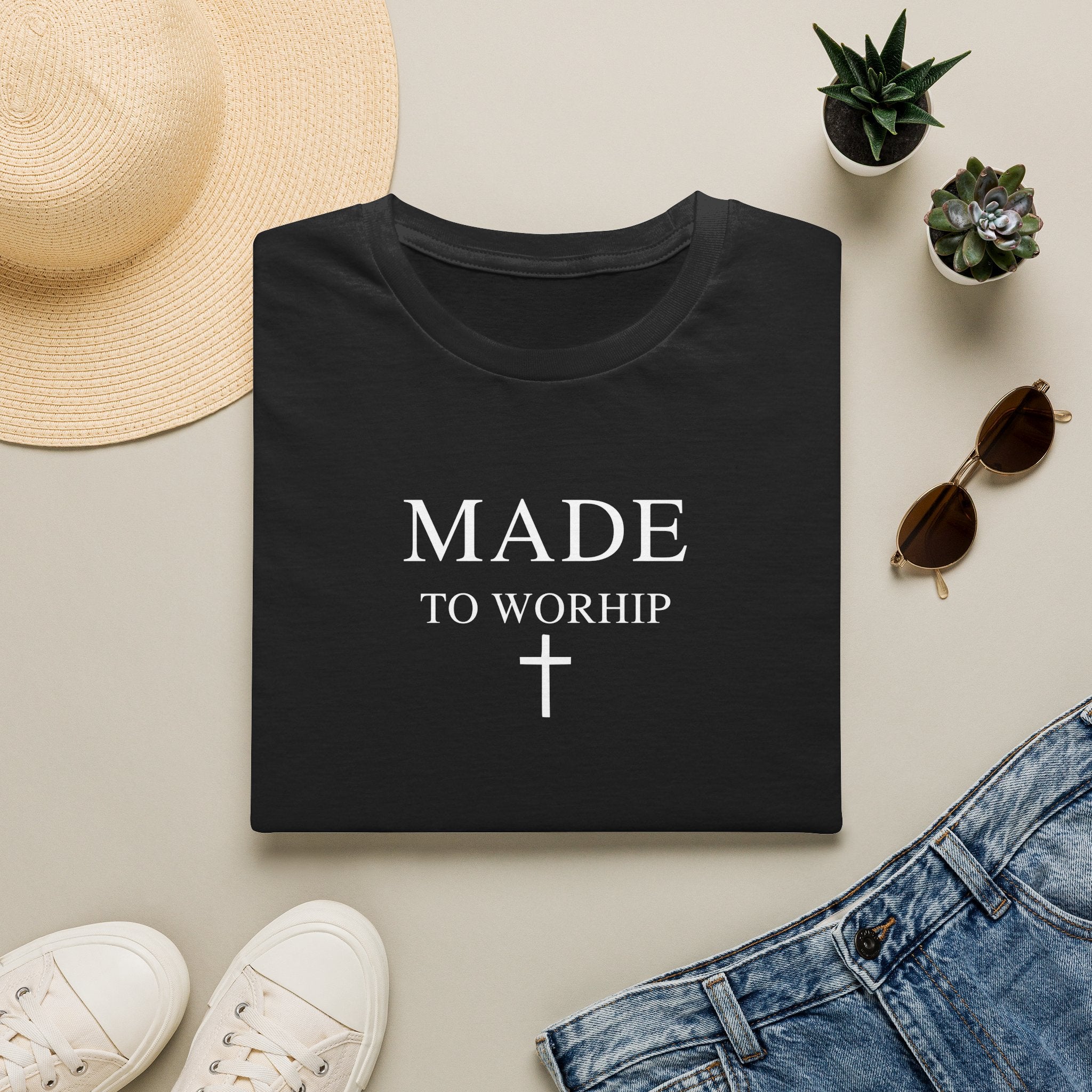 Made to Worship Christian Cross T-Shirt, Psalm 95:1