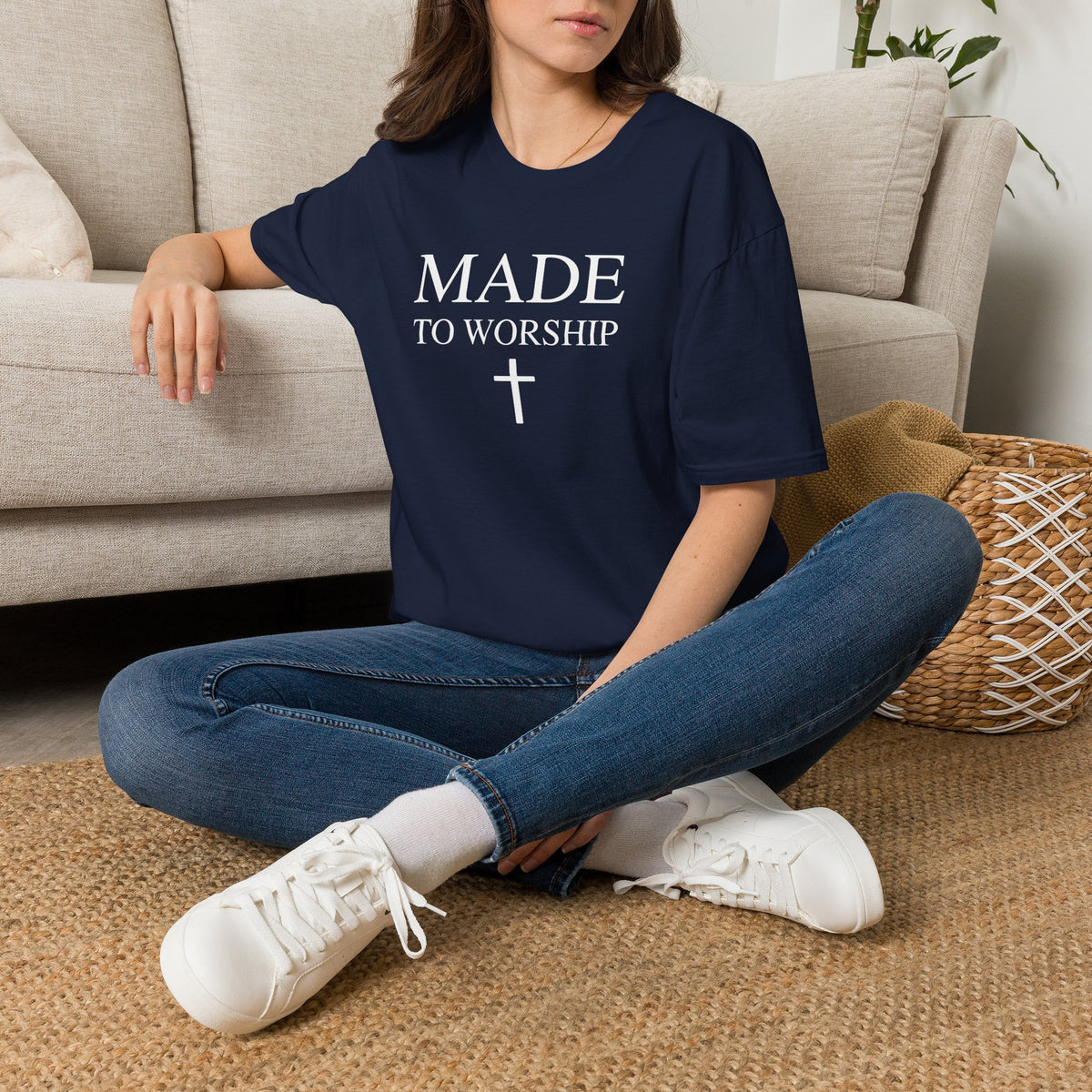 Made to Worship Christian Cross T-Shirt, Psalm 95:1