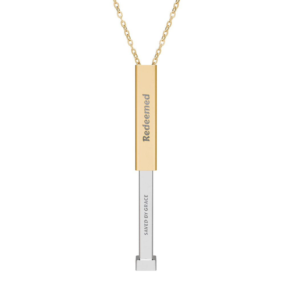 "Saved By Grace" Hidden Engraved Message Sliding Bar Necklace